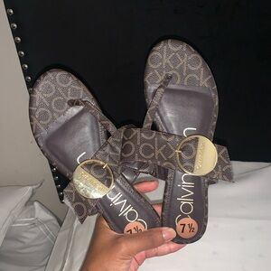 Calvin Klein Women's Monogram Brown Sandals